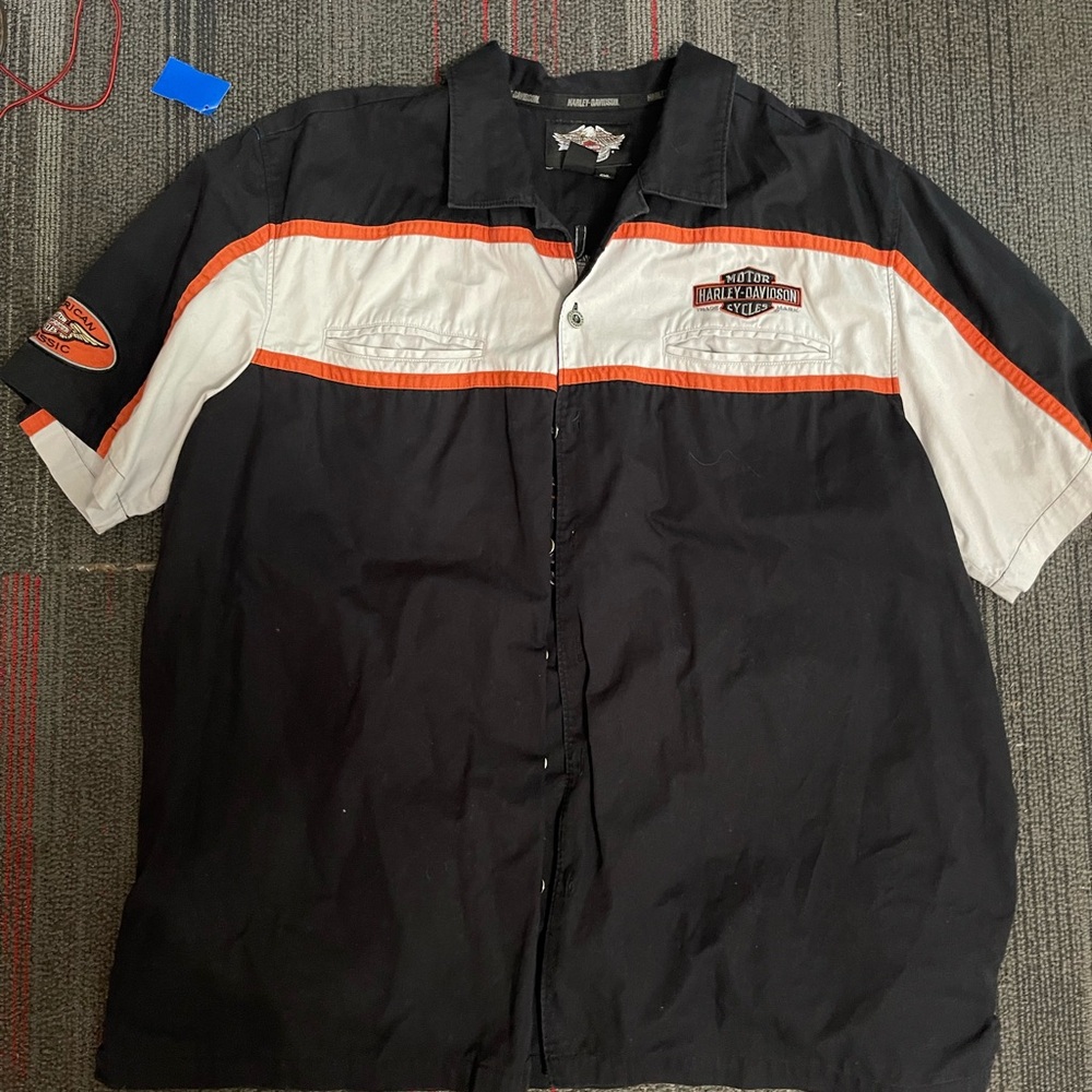 Harley Davidson Men’s Black Button Up Short Sleeve Mechanic Biker Shirt Sz XXL